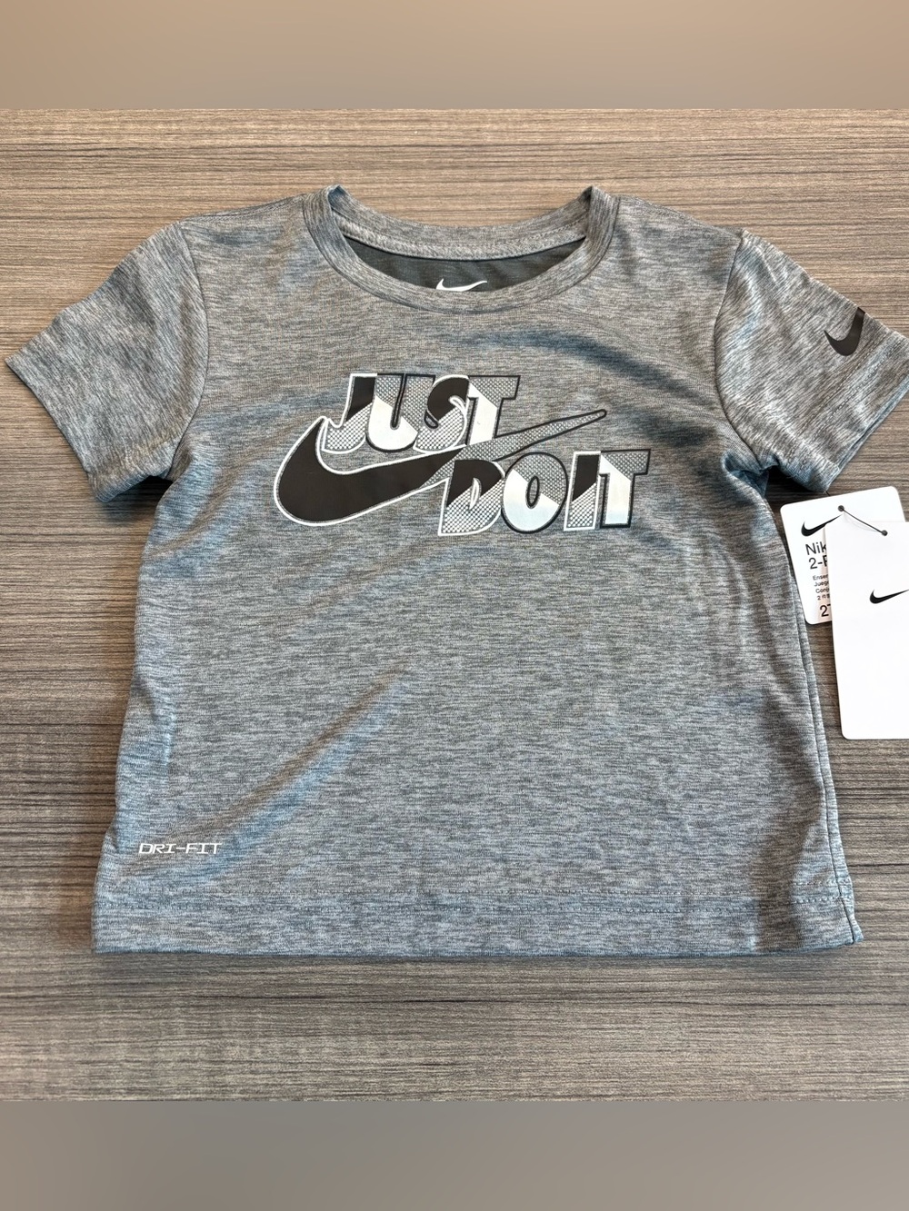 Toddler Boy 2T Nike Dri-Fit Shirt & Short 2 Piece Set Black Gray Just Do It - Picture 2 of 5